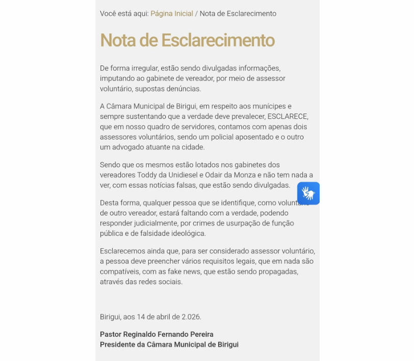 Câmara de Birigui confirma fake news e levanta dúvidas sobre omissão diante de desinformação da Prefeita