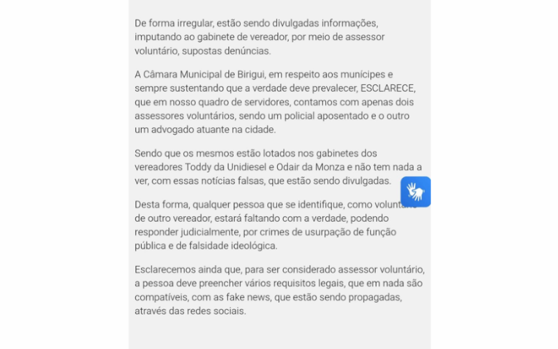 Câmara de Birigui confirma fake news e levanta dúvidas sobre omissão diante de desinformação da Prefeita