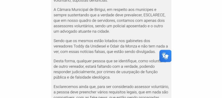 Câmara de Birigui confirma fake news e levanta dúvidas sobre omissão diante de desinformação da Prefeita